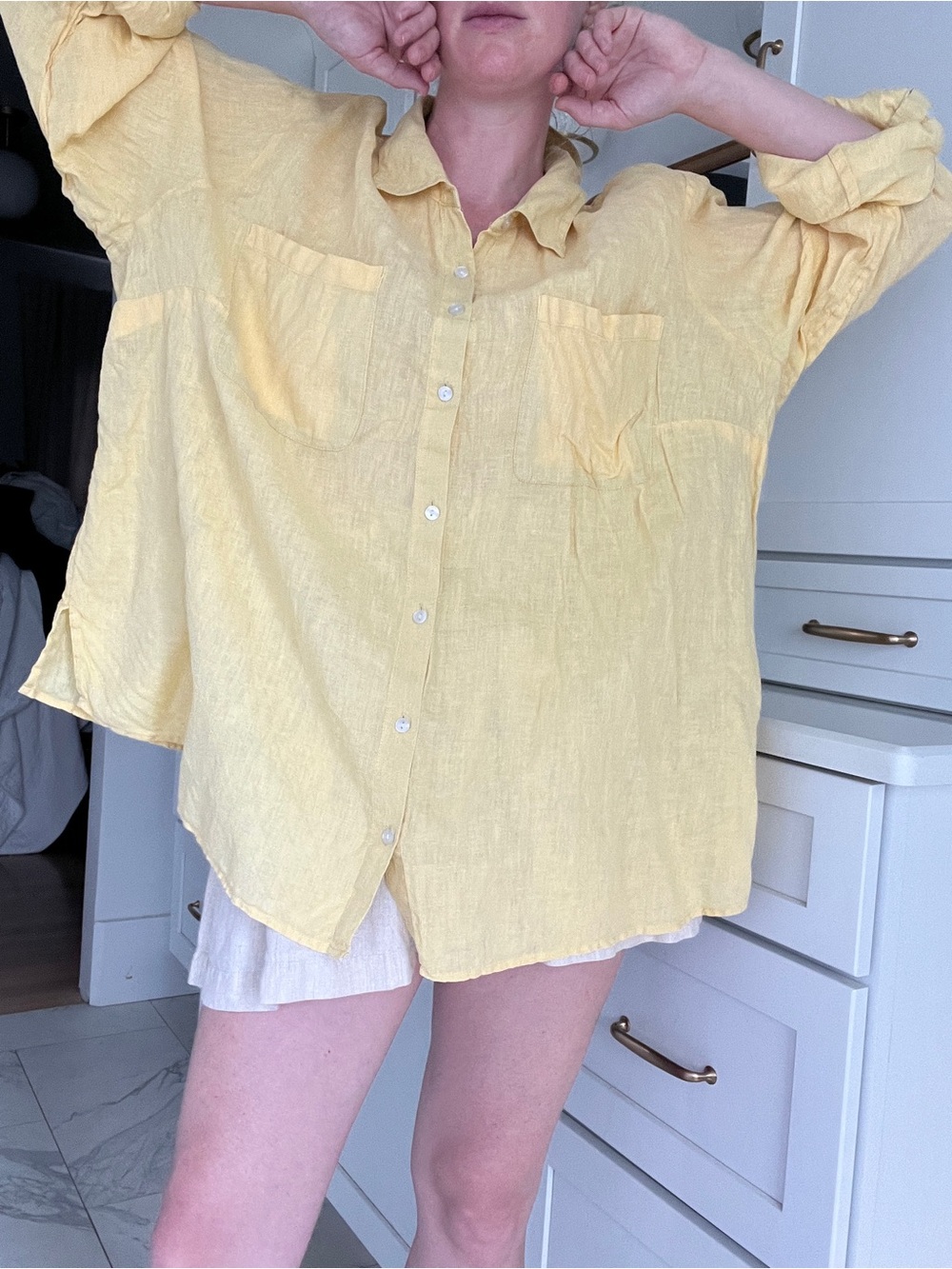 Charter Club butter Yellow Linen Button-Up Shirt